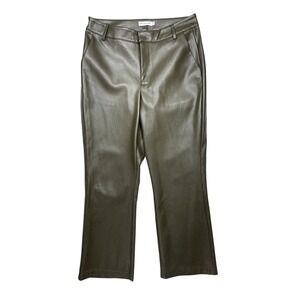Avec Les Filles Olive Faux‎ Leather Cropped Flare Pants Women's Size M